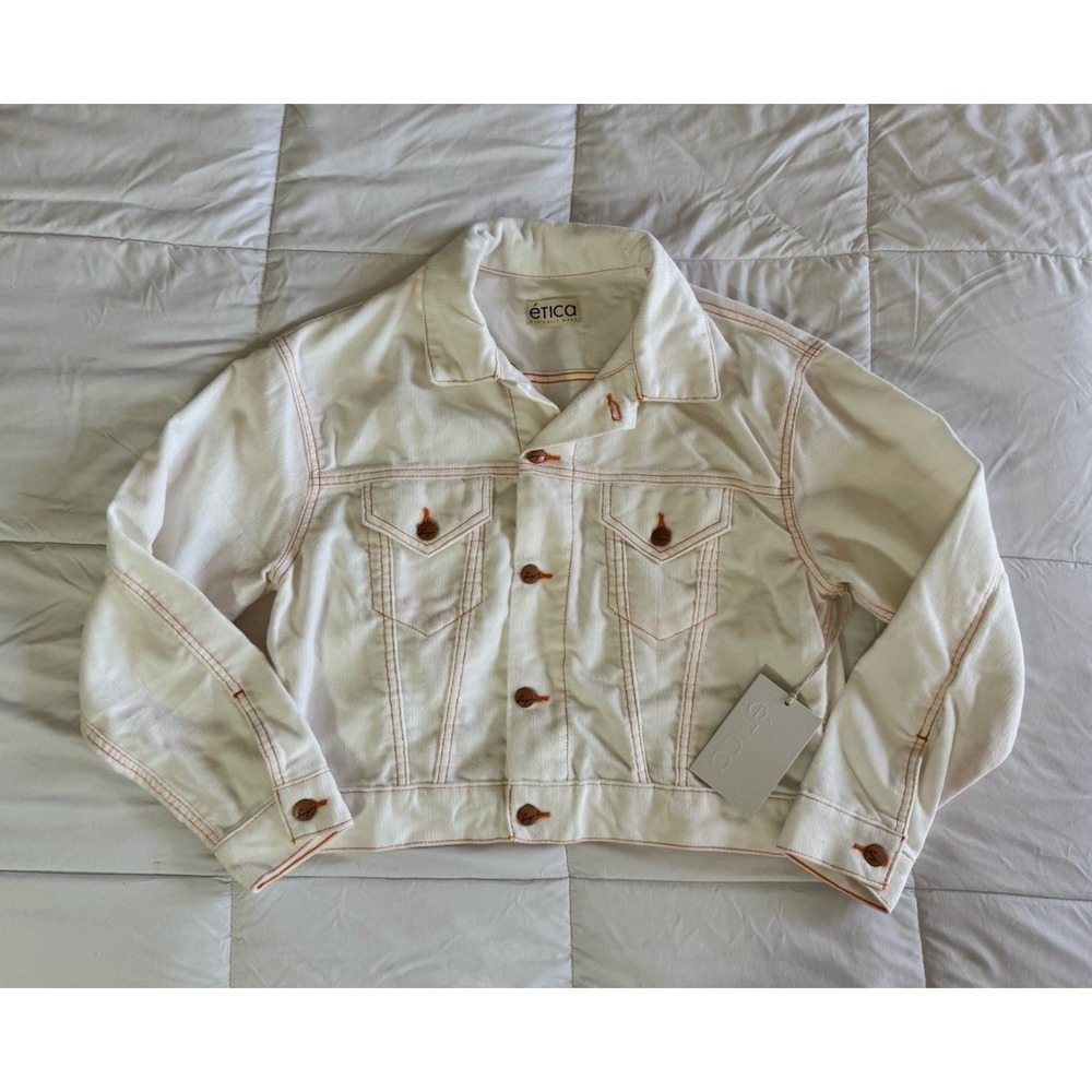 New ETICA CHELSEY CORDUROY JACKET Size Medium White/ Natural Organic Fibers